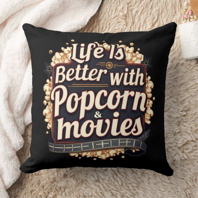 Coussin La vie est meilleure avec Popcorn & Films Retro De (Couverture)