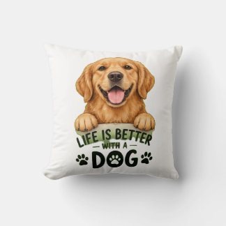 Coussin La vie est meilleure avec un chien Retriever doré