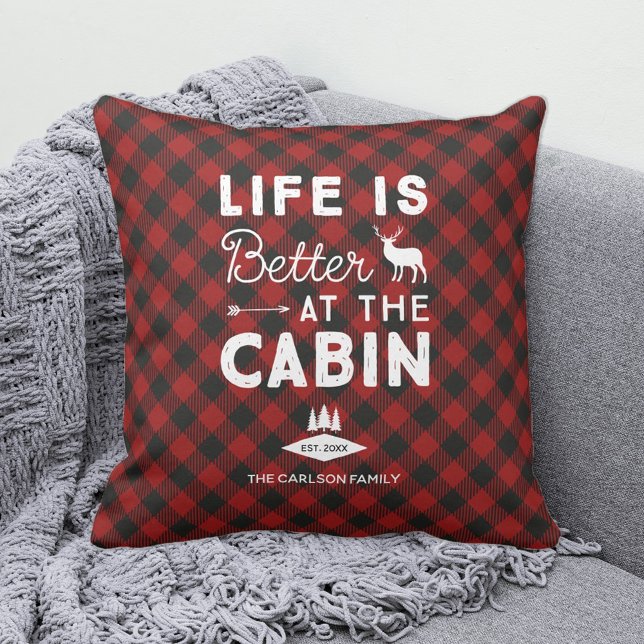 Coussin La vie est meilleure chez la famille Cabine Buffal (Créateur téléchargé)