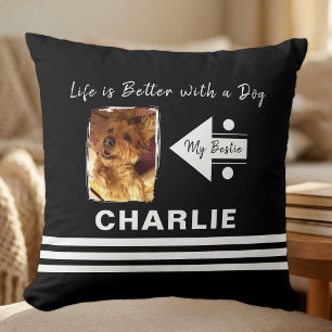 Coussin La vie est meilleure chien ajouter photo nom noir 