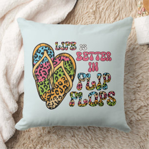Coussin La vie est meilleure en tongs - Vibes d'été