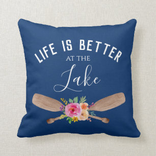 Coussin La Vie Est Mieux À Lake Rustic Navy