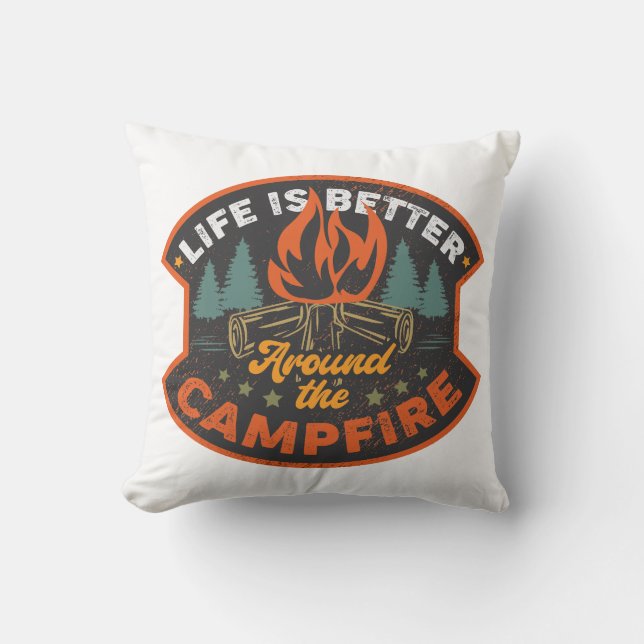 Coussin La Vie Est Mieux Autour Du Feu De Campagne (Recto)