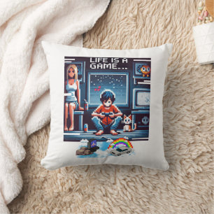Coussin La Vie Est Un Jeu. #Part2 (8bit) (cadeau du joueur
