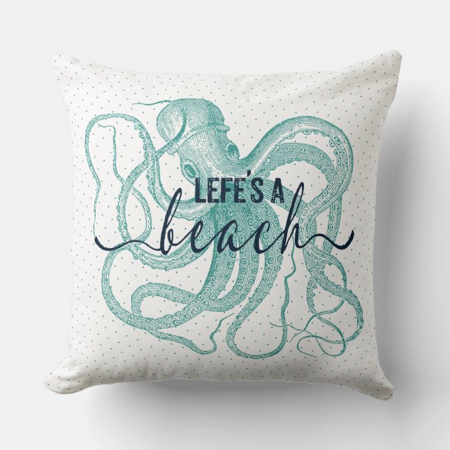 Coussin La vie est une typographie de plage et une pieuvre (Recto)