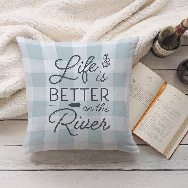 Coussin La Vie Plaid Aqua Est Meilleure Sur La Rivière (Créateur téléchargé)