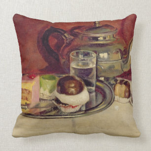 Coussin La vie toujours avec des gâteaux et une théière