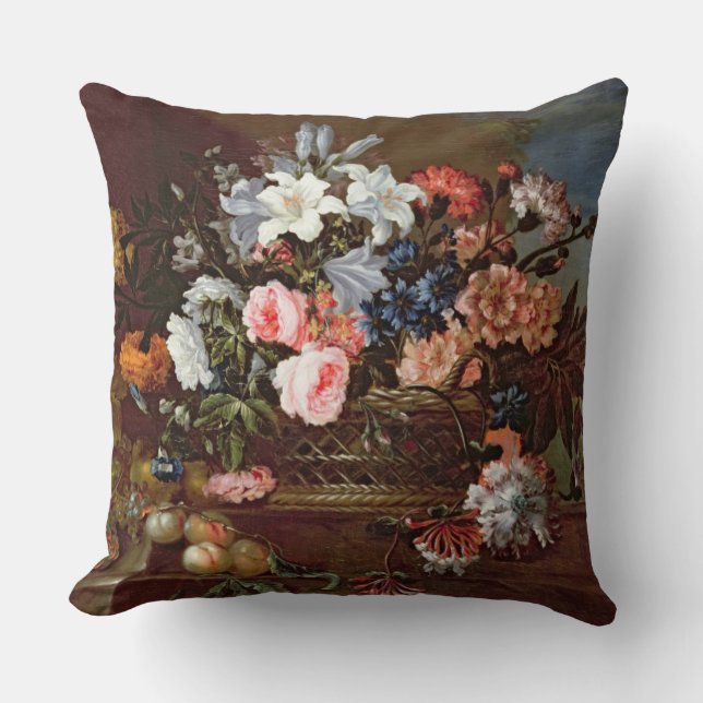 Coussin La vie toujours des fleurs dans un panier (Recto)