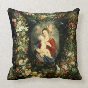 Coussin La Vierge et l'enfant dans une guirlande de fruit