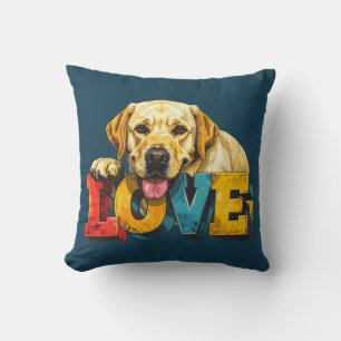 Coussin Lab Love Labrador Illustration Bleu Sarcelle Amour