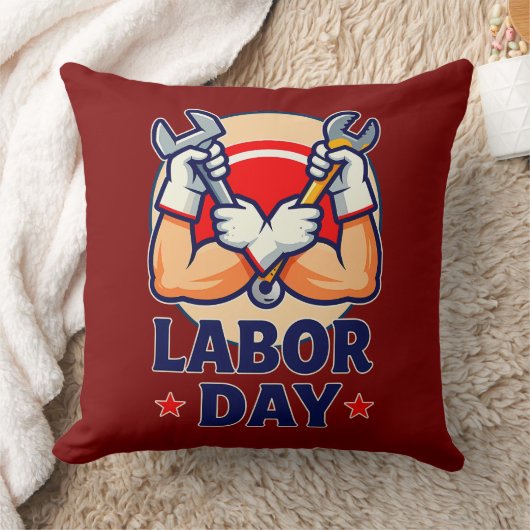 Coussin Labor Day Strong Worker Hands Illustration (Couverture)