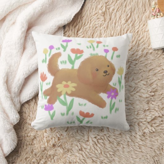 Coussin Labradoodle avec fleurs Illustration (Couverture)