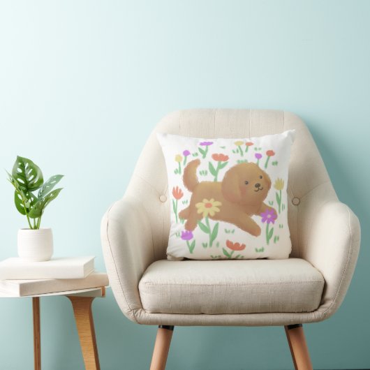 Coussin Labradoodle avec fleurs Illustration (Chaise)