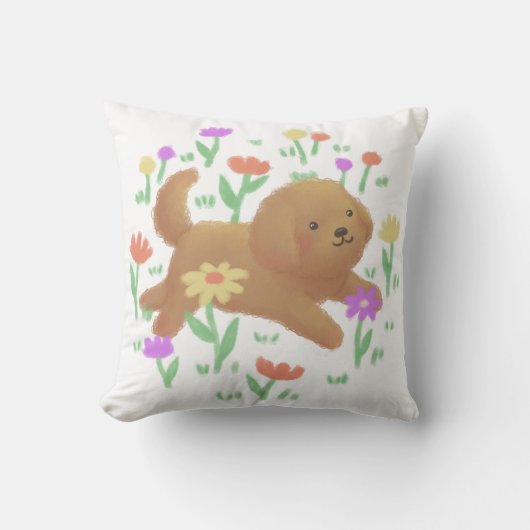 Coussin Labradoodle avec fleurs Illustration (Recto)