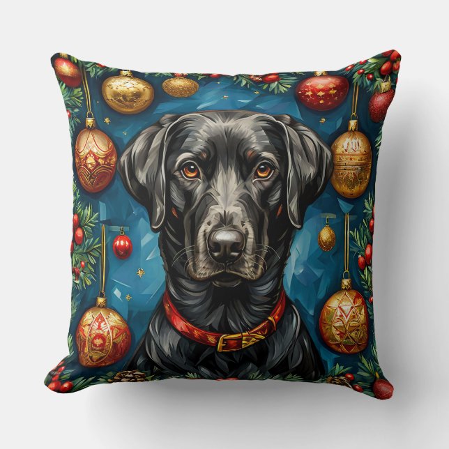 Coussin Labrador de Noël (Recto)