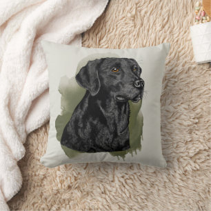 Coussin Labrador Retriever noir aquarelle sur fond vert