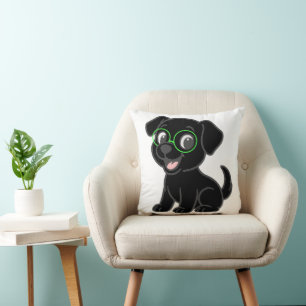 Coussin Labrador Retriever Noir Dessin Animé Avec Lunettes