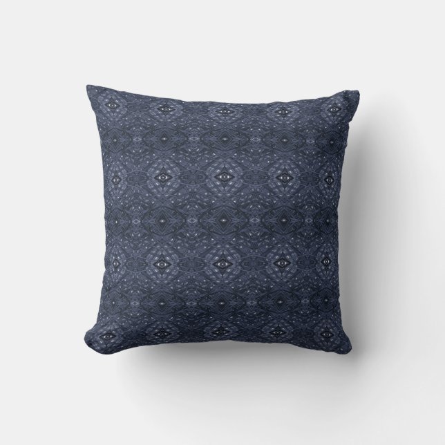 Coussin Labyrinthe Bleu Abstrait Art à l'encre d'alcool (Recto)