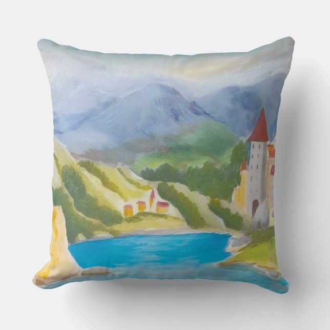 Coussin Lac dans les montagnes. (Recto)