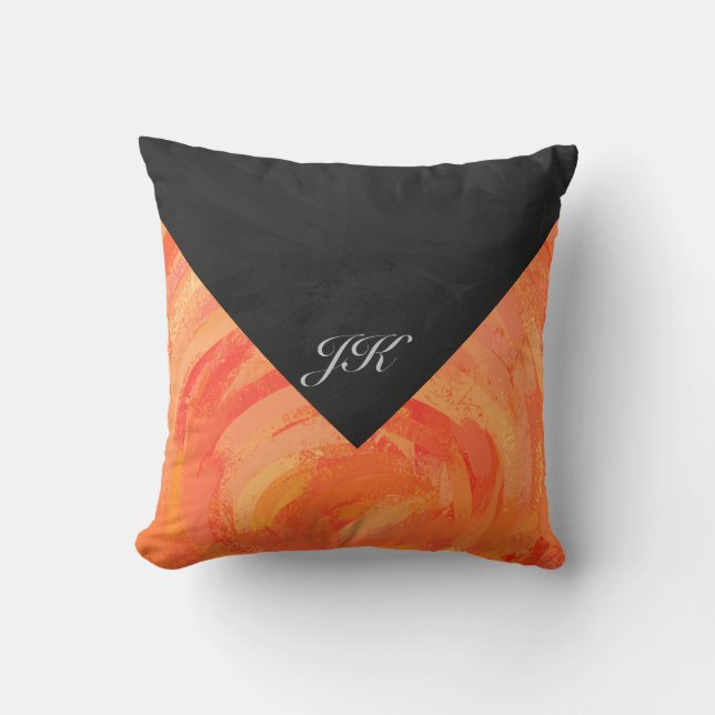 Coussin Lac Fire Orange et Monogramme noir (Recto)