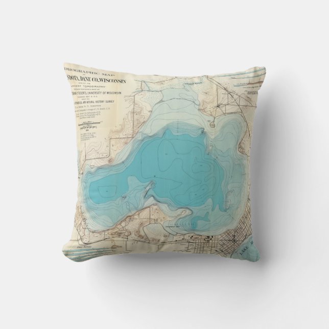 Coussin Lac hydrographique Mendota de carte (Recto)