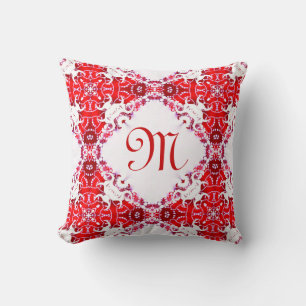 Coussin Lacy Tribal Batik Monogramme Rouge Blanc Cuisine