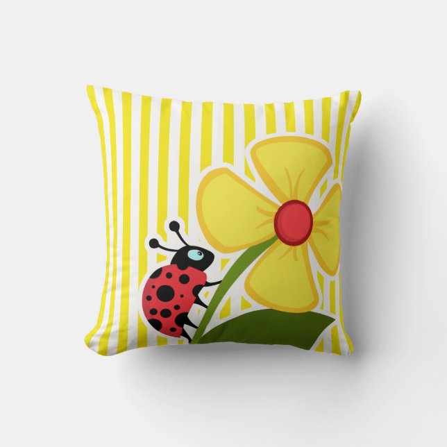 Coussin Ladybug; Aureolin Yellow Stripes; Gratté (Recto)