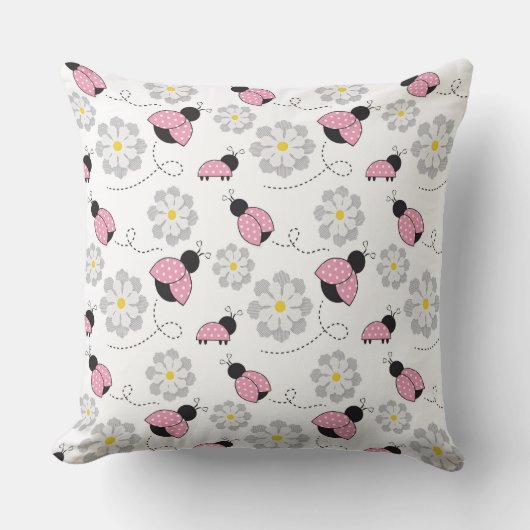 COUSSIN LADYBUGS BLANCS ROSE NOIR ET DAISIES BLANCHES (Recto)