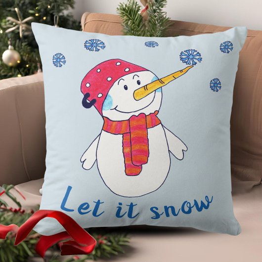 Coussin Laissez neige Bonhomme de neige mignon avec un flo
