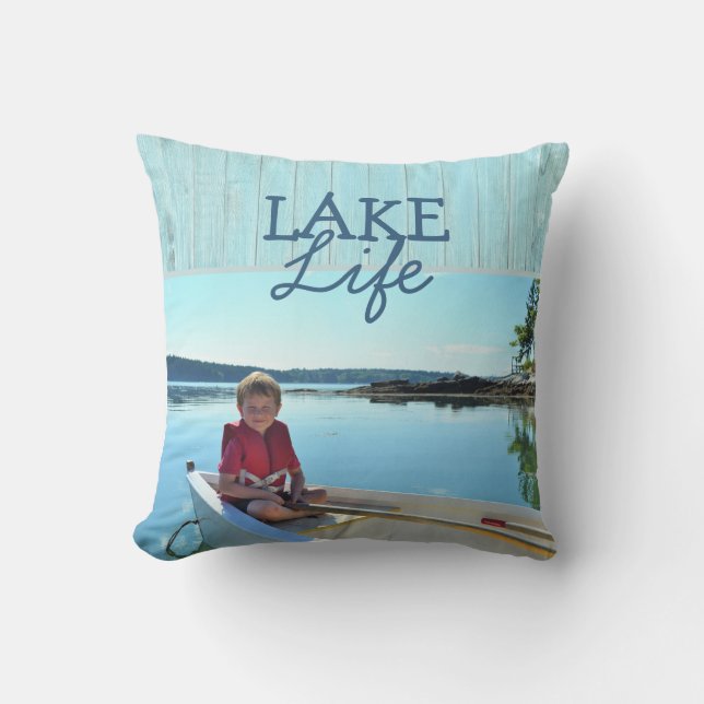 Coussin Lake Life Turquoise photo rustique (Recto)
