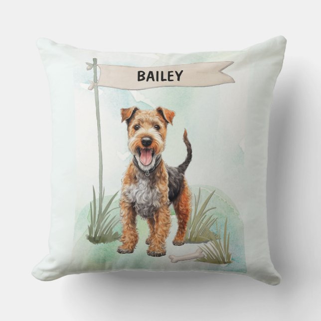 Coussin Lakeland Terrier Watercolor Personalized Dog (Recto)