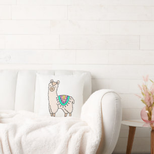 Coussin lama alpaga de dessin animé souriant et heureux