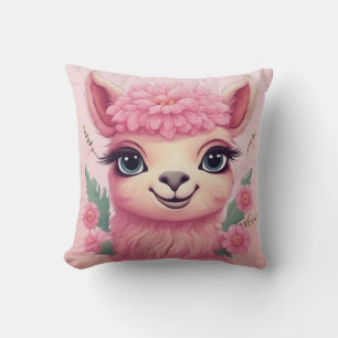 Coussin Lama bébé rose souriant