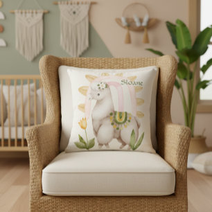 Coussin Lama Personnalisé, Bébé Animaux, Boho, Arc-en-ciel