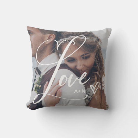 Coussin L'amour dans un script élégant | Deux photos avec  (Recto)