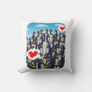 Coussin L'amour du pingouin pour les Valentines