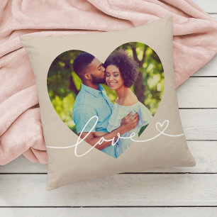 Coussin L'amour en Script Beige Custom Heart Formé Photo