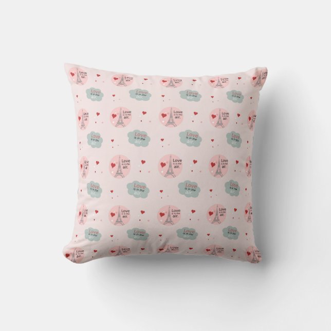 Coussin L'amour est dans l'air tour eiffel et le coeur mot (Recto)