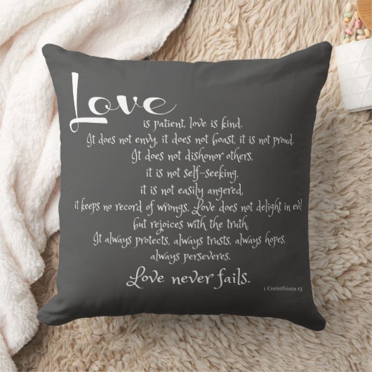 Coussin L'amour est Patient (verset des Corinthiens) gris (Couverture)