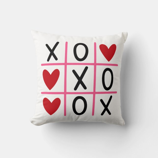 Coussin L'amour gagne Tic-Tac-Toe (Recto)