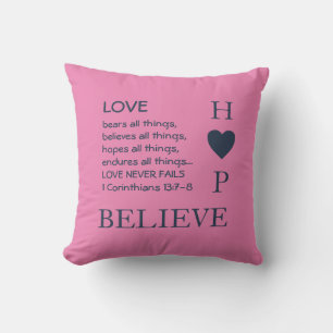 Coussin L'amour n'échoue jamais   1 Corinthiens 13   Hope 