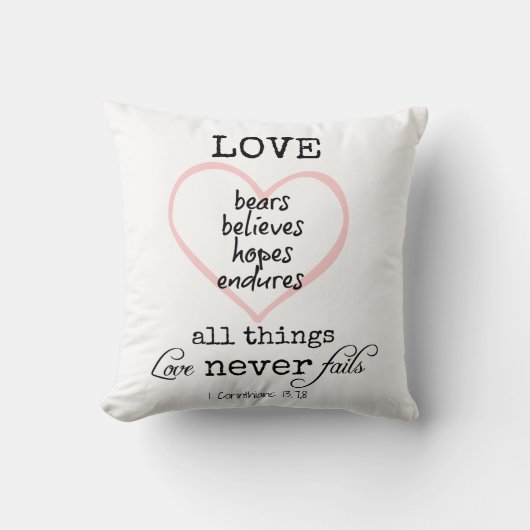 Coussin L'amour n'échoue jamais Verse de la Bible (Recto)