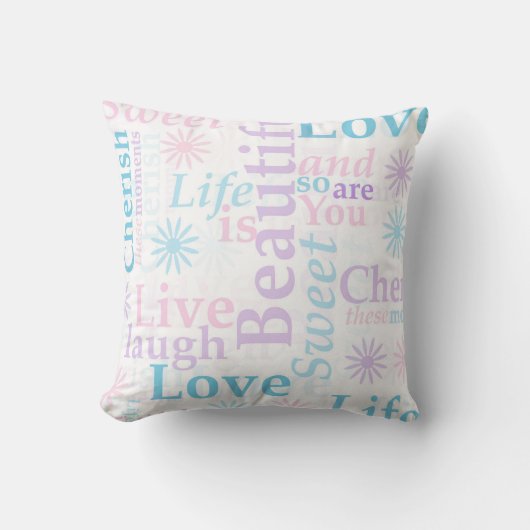 Coussin L'amour vivant de rire, la vie est beau, aiment (Recto)