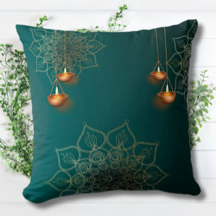 Coussin Lampes d'or vert Mandala Motif élégant Bohème
