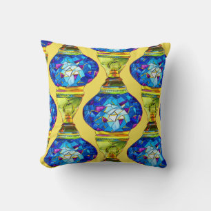Coussin Lampes turques bleues mosaïque art aquarelle