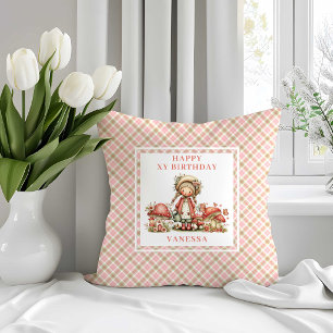 Coussin Lancer de fête d'anniversaire de fille florale ros