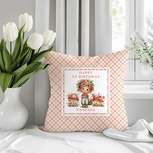 Coussin Lancer de fête d'anniversaire floral rose fée magi (Magical Pink Fairy Blush Floral Birthday Throw Pillow)