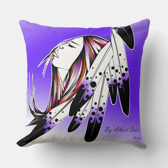 Coussin Lancer l'oreiller Plumes violettes d'aigle (Recto)