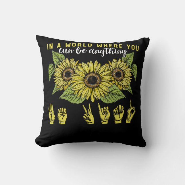 Coussin Langue des signes Sourd Tournesol Soyez gentil (Recto)