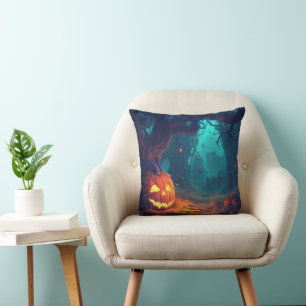 Coussin Lanterne Jack-O' dans une forêt Déplaisante Hallow